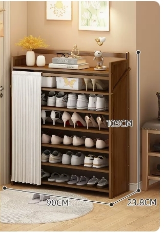 Hot Selling Folding Storage Shoe Cabinet (Camellia Color Upgraded Dustproof Style, Seven Layers, 90*23.8*105CM)