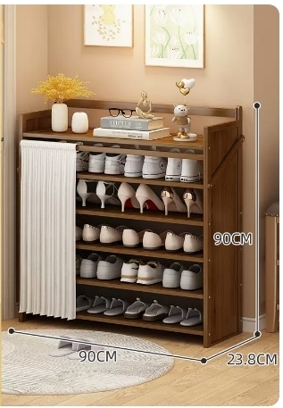 Hot Selling Folding Storage Shoe Cabinet (Camellia Color Upgraded Dustproof Style, Six Layers, 90*23.8*90CM)