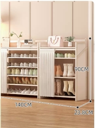 Hot Selling Folding Storage Shoe Cabinet (Moonlight White Upgraded Dustproof Combination Model, Six Layers, 140*23.8*90CM)