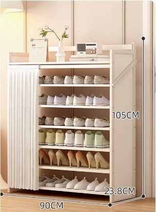 Hot Selling Folding Storage Shoe Cabinet (Moonlight White Upgraded Dustproof Style, Seven Layers, 90*23.8*105CM)