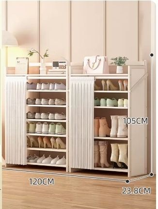 Hot Selling Folding Storage Shoe Cabinet (Moonlight White Upgraded Dustproof Combination Model, Seven Layers, 120*23.8*105CM)