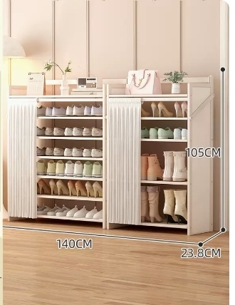 Hot Selling Folding Storage Shoe Cabinet (Moonlight White Upgraded Dustproof Combination Model, Seven Layers, 140*23.8*105CM)