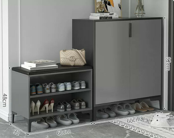 Hot-selling light luxury shoe cabinet for home entrance and entrance hall ([Italian combination two-door style] Starry sky and bright moon gray + gray door + shoe changing stool)