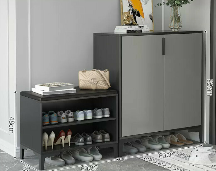 Hot-selling light luxury shoe cabinet for home entrance and entrance hall ([Italian combination two-door style] Starry sky and bright moon gray + gray door + shoe changing stool)