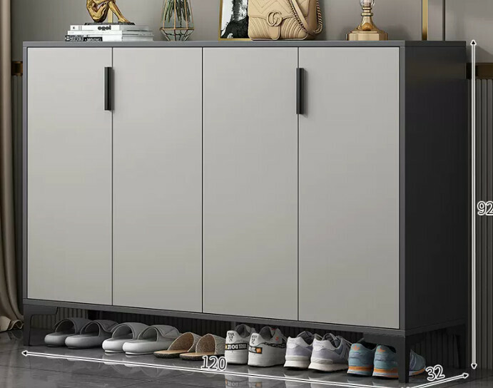Hot selling light luxury shoe cabinet home entrance entrance cabinet ([Italian high-end four-door style] Starry sky and bright moon gray + gray door)