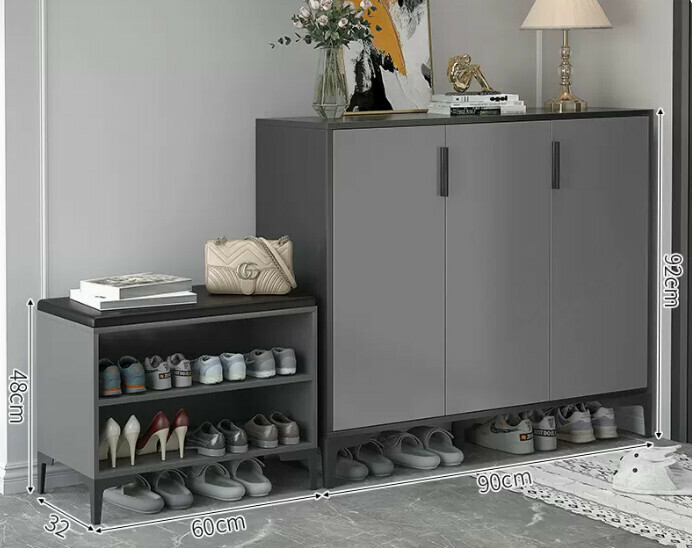 Hot-selling light luxury shoe cabinet for home entrance and entrance hall ([Italian three-door combination] Starry sky and bright moon gray + gray door + shoe changing stool)