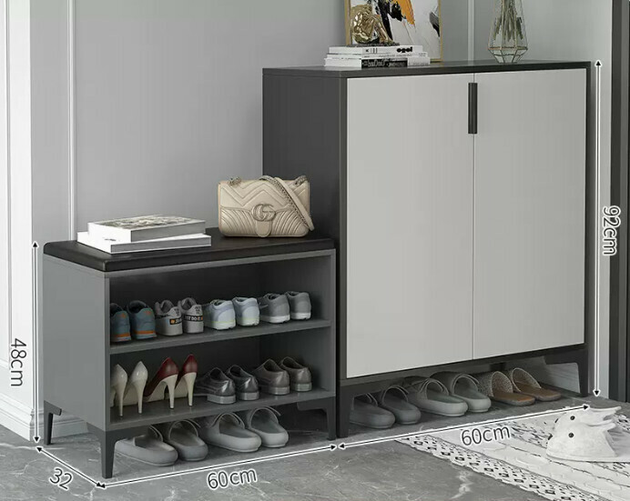 Hot-selling light luxury shoe cabinet for home entrance and entrance hall ([Italian combination two-door style] Starry sky and bright moon gray + white door + shoe changing stool)