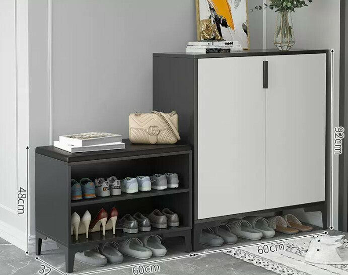 Hot-selling light luxury shoe cabinet for home entrance and entrance hall ([Italian combination two-door style] Starry sky and bright moon gray + white door + shoe changing stool)