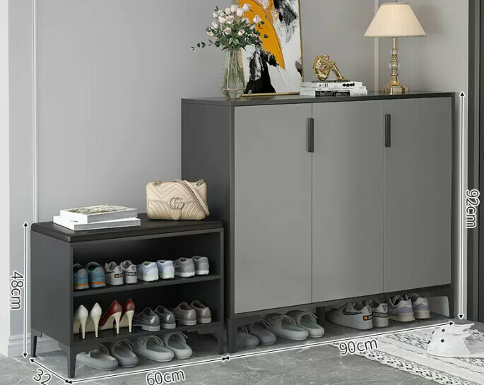 Hot-selling light luxury shoe cabinet for home entrance and entrance hall ([Italian three-door combination] Starry sky and bright moon gray + gray door + shoe changing stool)