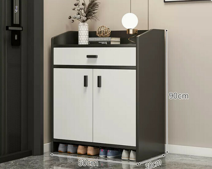 Hot selling light luxury shoe cabinet home entrance entrance cabinet ([two doors and one draw] light luxury black + white 60*30*90cm)