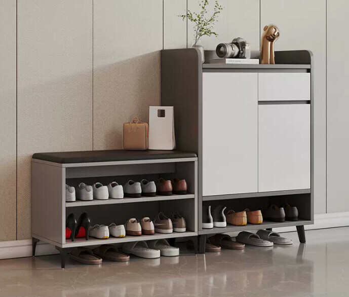 Hot selling light luxury shoe cabinet home entrance entrance cabinet ([two doors and one drawer combination] Italian light luxury gray + white door 120*32*100cm)