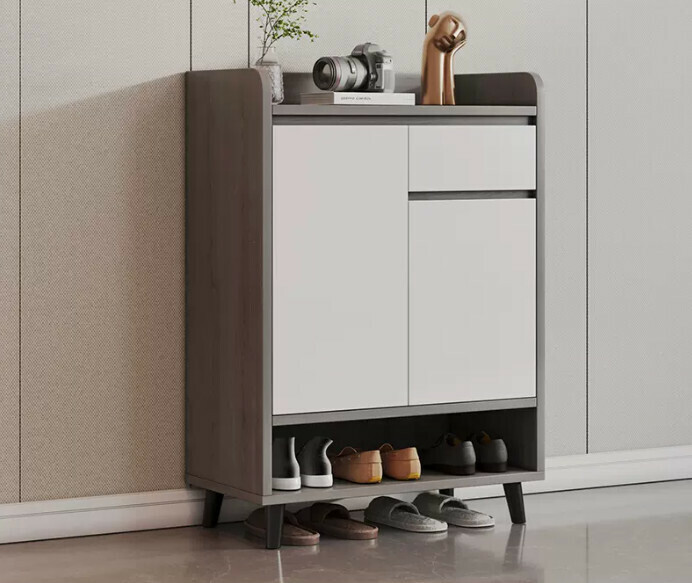 Hot selling light luxury shoe cabinet home entrance entrance cabinet ([board upgrade] [two doors and one draw] Italian light luxury gray 80*32*100cm)