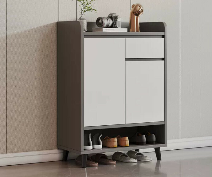 Hot selling light luxury shoe cabinet home entrance entrance cabinet ([board upgrade] [two doors and one draw] Italian light luxury gray 60*32*100cm)