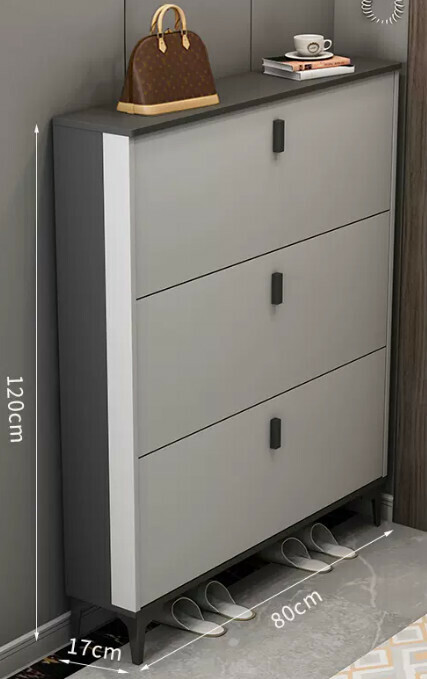 Hot selling light luxury flip shoe cabinet entry entrance cabinet ([single layer model] double gray 80*17*120cm)