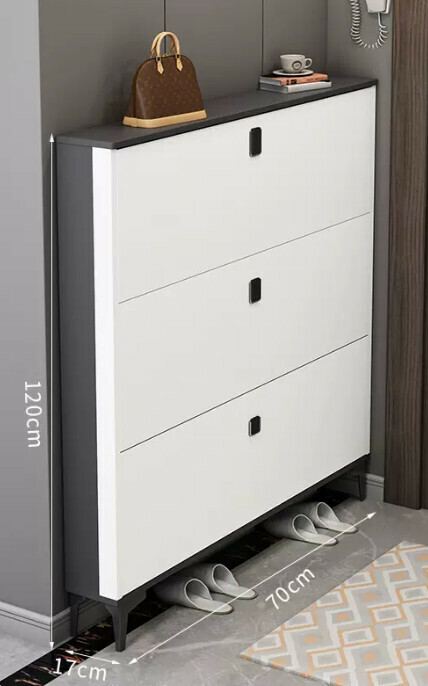 Hot selling light luxury flip shoe cabinet entry entrance cabinet ([single layer model] double gray white 70*17*120cm)