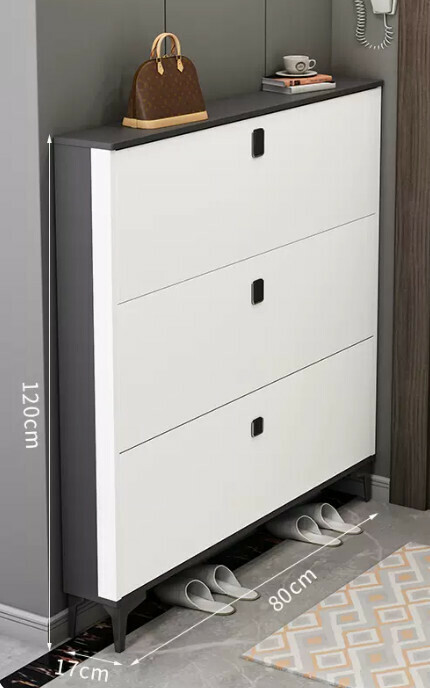 Hot selling light luxury flip shoe cabinet entry entrance cabinet ([single layer model] double gray white 80*17*120cm)