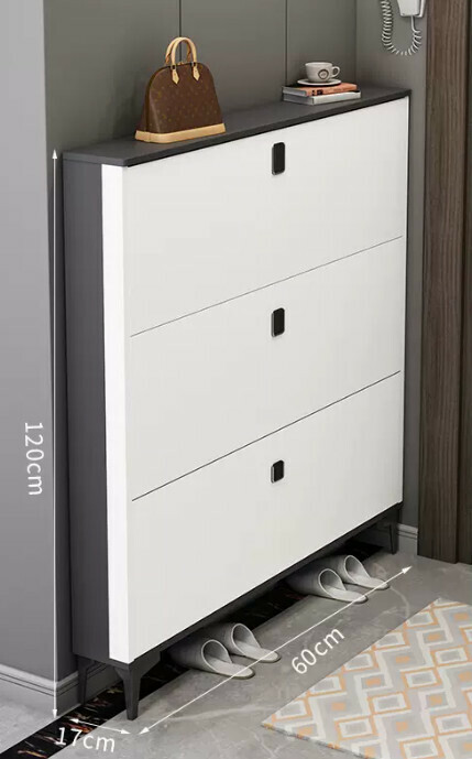 Hot selling light luxury flip shoe cabinet entry entrance cabinet ([single layer model] double gray white 60*17*120cm)