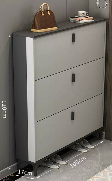 Hot selling light luxury flip shoe cabinet entry entrance cabinet ([single layer model] double gray 100*17*120cm)