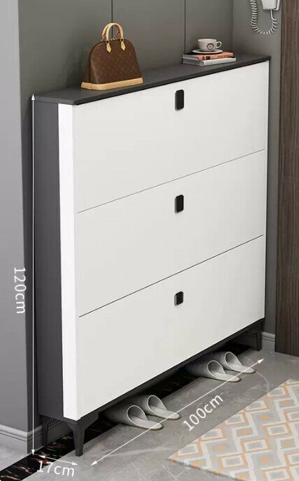 Hot selling light luxury flip shoe cabinet entry entrance cabinet ([single layer model] double gray white 100*17*120cm)