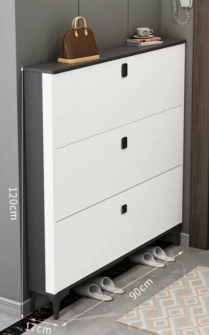 Hot selling light luxury flip shoe cabinet entry entrance cabinet ([single layer model] double gray white 90*17*120cm)