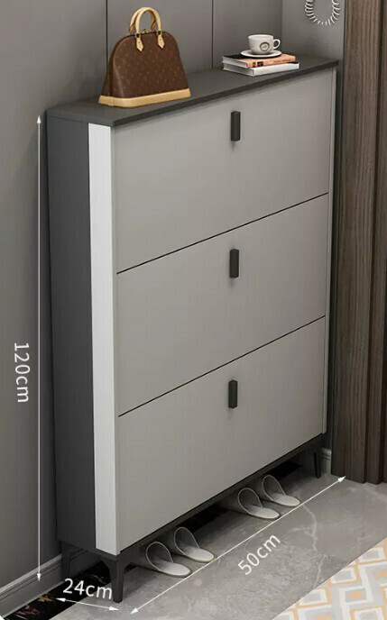 Hot selling light luxury flip shoe cabinet entry entrance cabinet ([double-layer model] double gray 50*24*120cm)