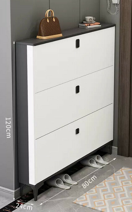Hot selling light luxury flip-top shoe cabinet entry entrance cabinet ([double-layer model] double gray and white 80*24*120cm)