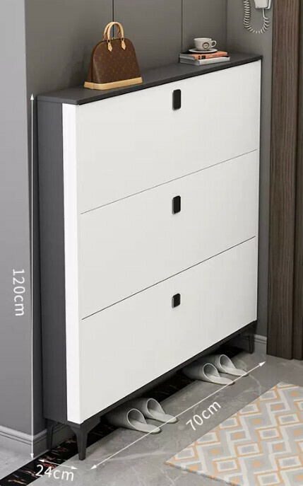 Hot selling light luxury flip shoe cabinet entry entrance cabinet ([double-layer model] double gray white 70*24*120cm)