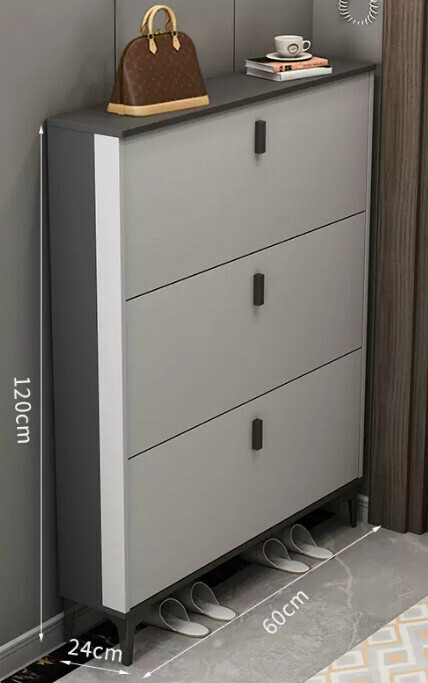 Hot selling light luxury flip shoe cabinet entry entrance cabinet ([double-layer model] double gray 60*24*120cm)