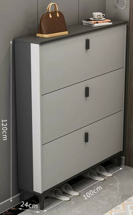 Hot selling light luxury flip shoe cabinet entry entrance cabinet ([double-layer model] double gray 100*24*120cm)