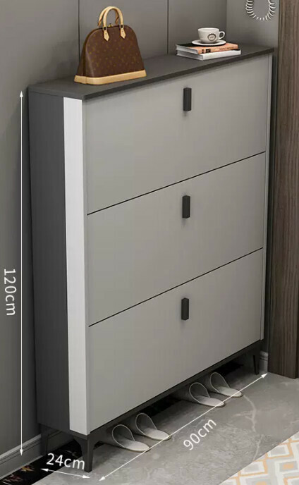 Hot selling light luxury flip shoe cabinet entry entrance cabinet ([double-layer model] double gray 90*24*120cm)