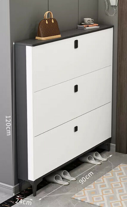 Hot selling light luxury flip shoe cabinet entry entrance cabinet ([double-layer model] double gray white 90*24*120cm)