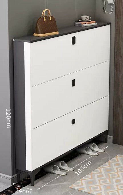 Hot selling light luxury flip shoe cabinet entry entrance cabinet ([double-layer model] double gray and white 100*24*120cm)