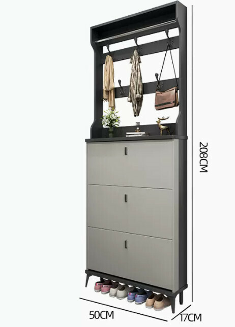 Hot selling light luxury flip shoe cabinet entry entrance cabinet ([single layer with hanger model] double gray 50*17*208cm)