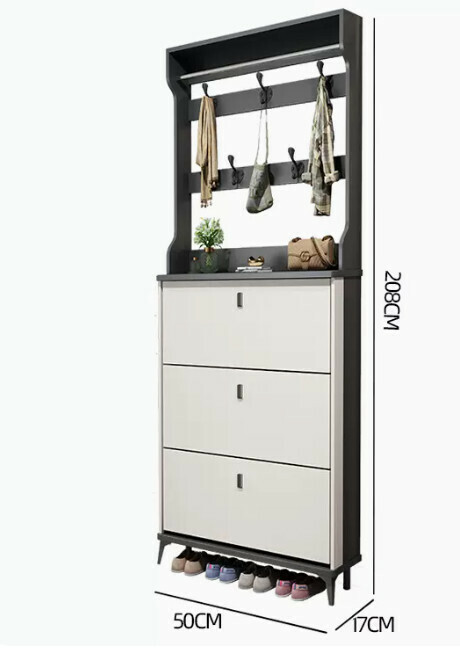 Hot selling light luxury flip shoe cabinet entry entrance cabinet ([single layer with hanger model] double gray white 50*17*208cm)