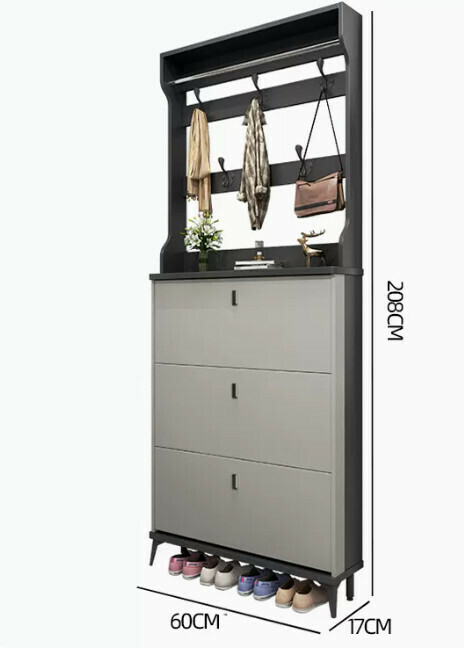 Hot selling light luxury flip shoe cabinet entry entrance cabinet ([single layer with hanger model] double gray 60*17*208cm)