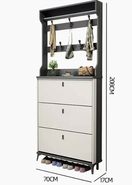 Hot selling light luxury flip shoe cabinet entry entrance cabinet ([single layer with hanger model] double gray white 70*17*208cm)