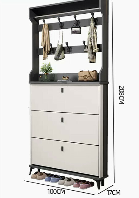 Hot selling light luxury flip shoe cabinet entry entrance cabinet ([single layer with hanger model] double gray white 100*17*208cm)