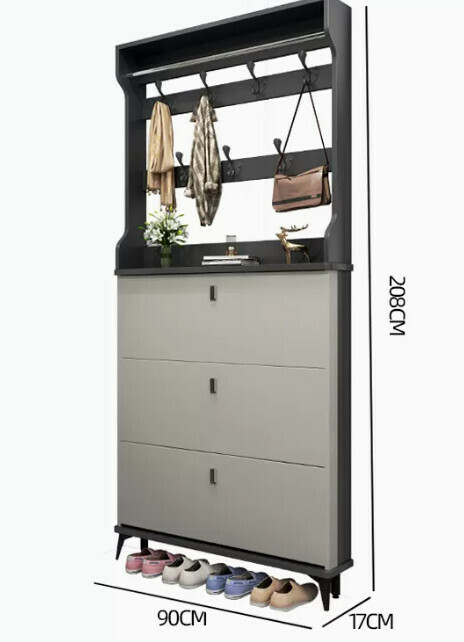 Hot selling light luxury flip shoe cabinet entry entrance cabinet ([single layer with hanger model] double gray 90*17*208cm)