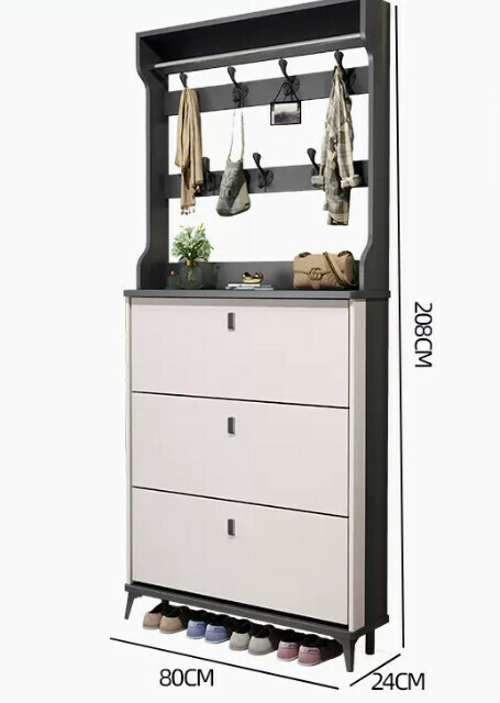 Hot selling light luxury flip shoe cabinet entry entrance cabinet ([double layer with hanger model] double gray white 80*24*208cm)