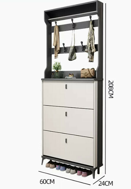 Hot selling light luxury flip shoe cabinet entry entrance cabinet ([double layer with hanger model] double gray white 60*24*208cm)