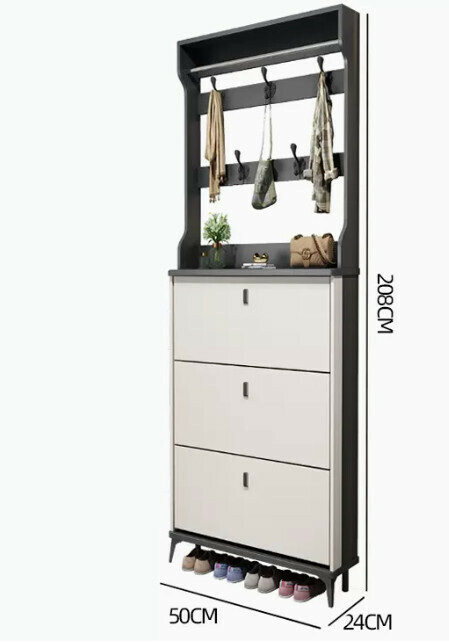 Hot selling light luxury flip shoe cabinet entry entrance cabinet ([double layer with hanger model] double gray white 50*24*208cm)