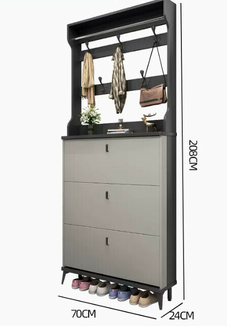 Hot selling light luxury flip shoe cabinet entry entrance cabinet ([double layer with hanger model] double gray 70*24*208cm)