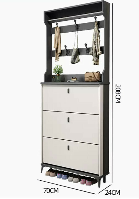 Hot selling light luxury flip shoe cabinet entry entrance cabinet ([double layer with hanger model] double gray white 70*24*208cm)