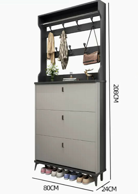 Hot selling light luxury flip shoe cabinet entry entrance cabinet ([double layer with hanger model] double gray 80*24*208cm)