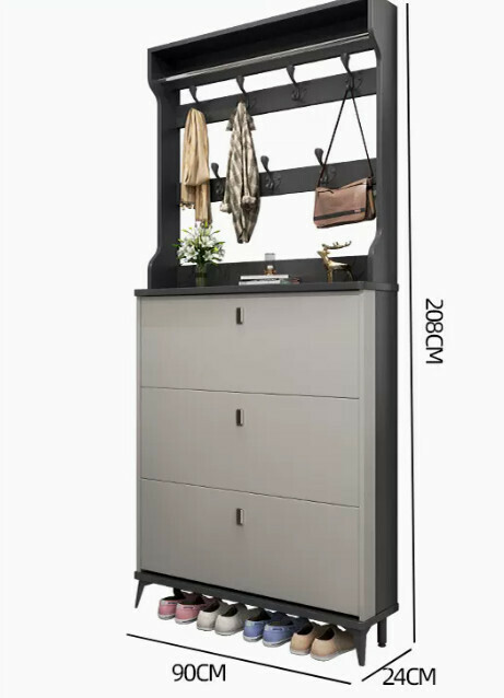Hot selling light luxury flip shoe cabinet entry entrance cabinet ([double layer with hanger model] double gray 90*24*208cm)