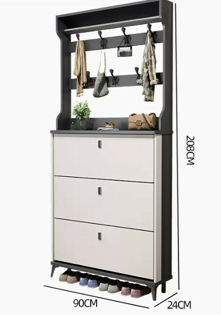 Hot selling light luxury flip shoe cabinet entry entrance cabinet ([double layer with hanger model] double gray white 90*24*208cm)