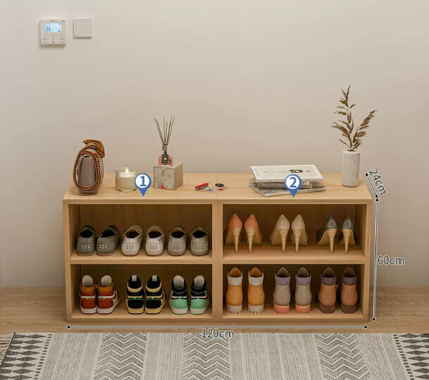 Hot selling entryway shoe box for sitting and storage (two-layer imitation solid wood color 120*24*60cm)
