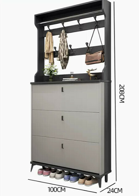 Hot selling light luxury flip shoe cabinet entry entrance cabinet ([double layer with hanger model] double gray 100*24*208cm)