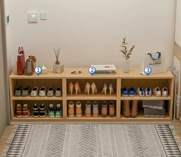 Hot selling entryway shoe box for sitting and storage (two-layer imitation solid wood combination 180*24*60cm)