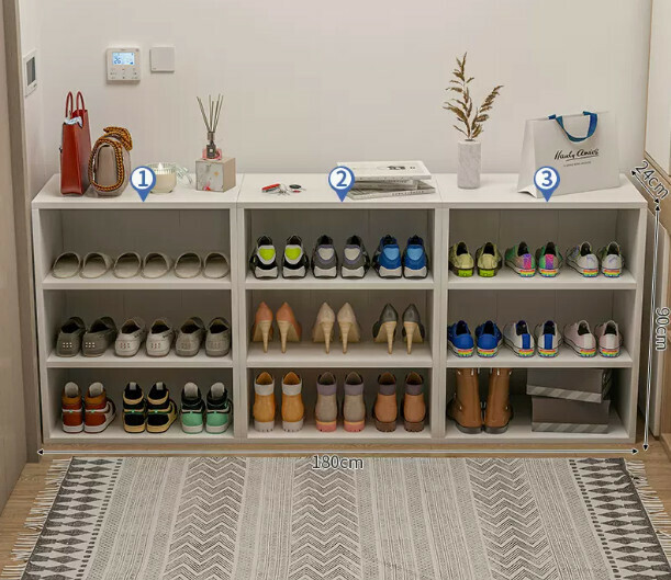 Hot selling sitting and storage entryway shoe box (three-layer warm white combination 180*24*90cm)